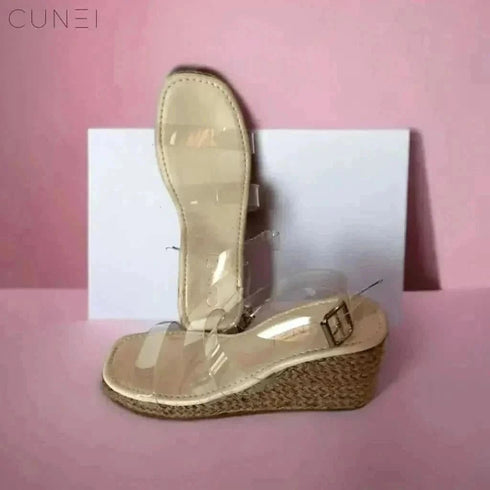 Womens Clear Strap Jute Wrap Wedges
